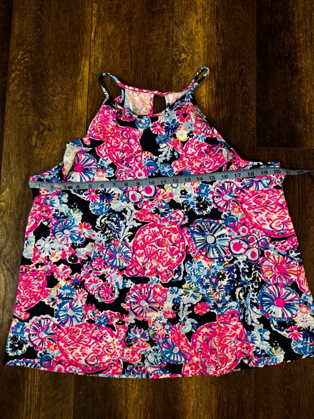 Lilly Pulitzer Floral Turtle design Billie Ruffle  Tank Top in Pink, Blue, Black